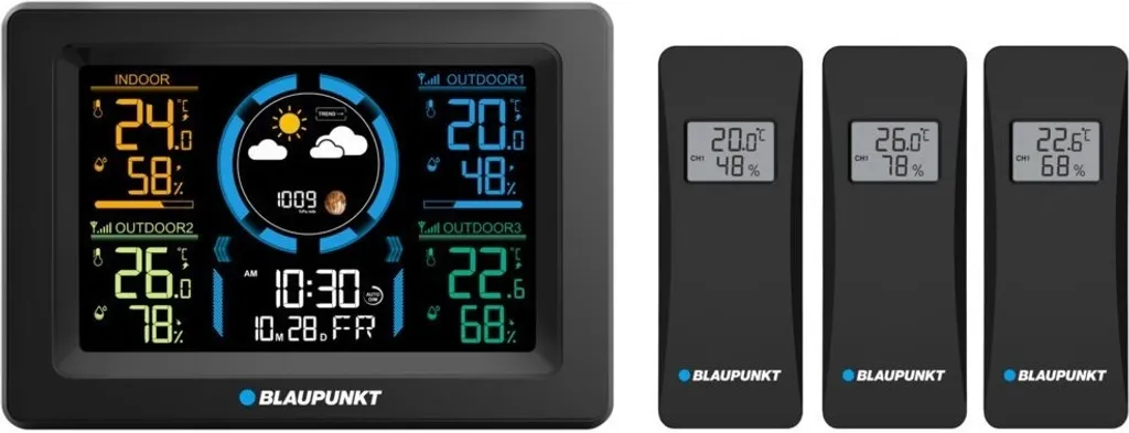 Blaupunkt WS40BK Station Météo Écran LCD Noir avec Prévisions et Alarme