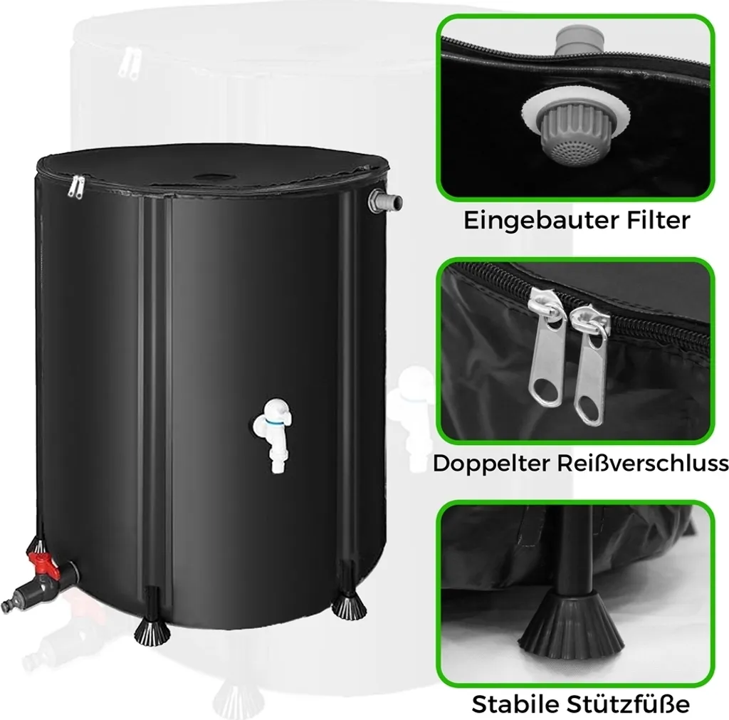 Mucola Tonneau de pluie 100L pliable : récupérateur d'eau compact vert
