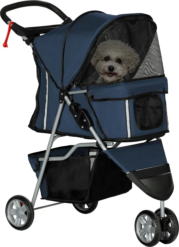 Poussette pour chiens de taille moyenne avec grand panier de rangement