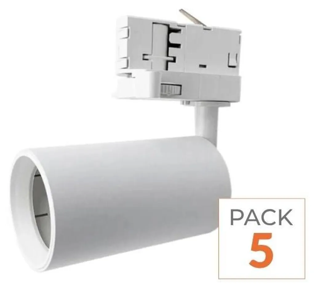 Spot Rail Triphasé Blanc Orientable 80° pour Ampoule GU10 en Pack de 5