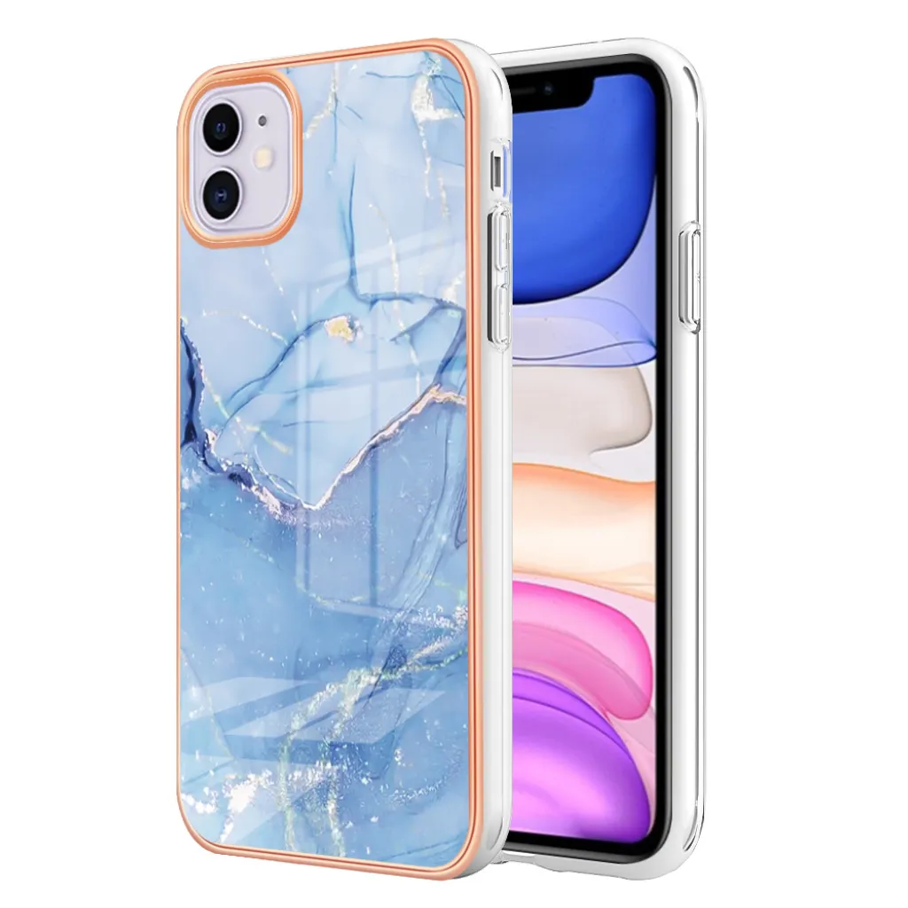 Custodia per iPhone 11, custodia in silicone TPU a fantasia, bumper antiurto blu