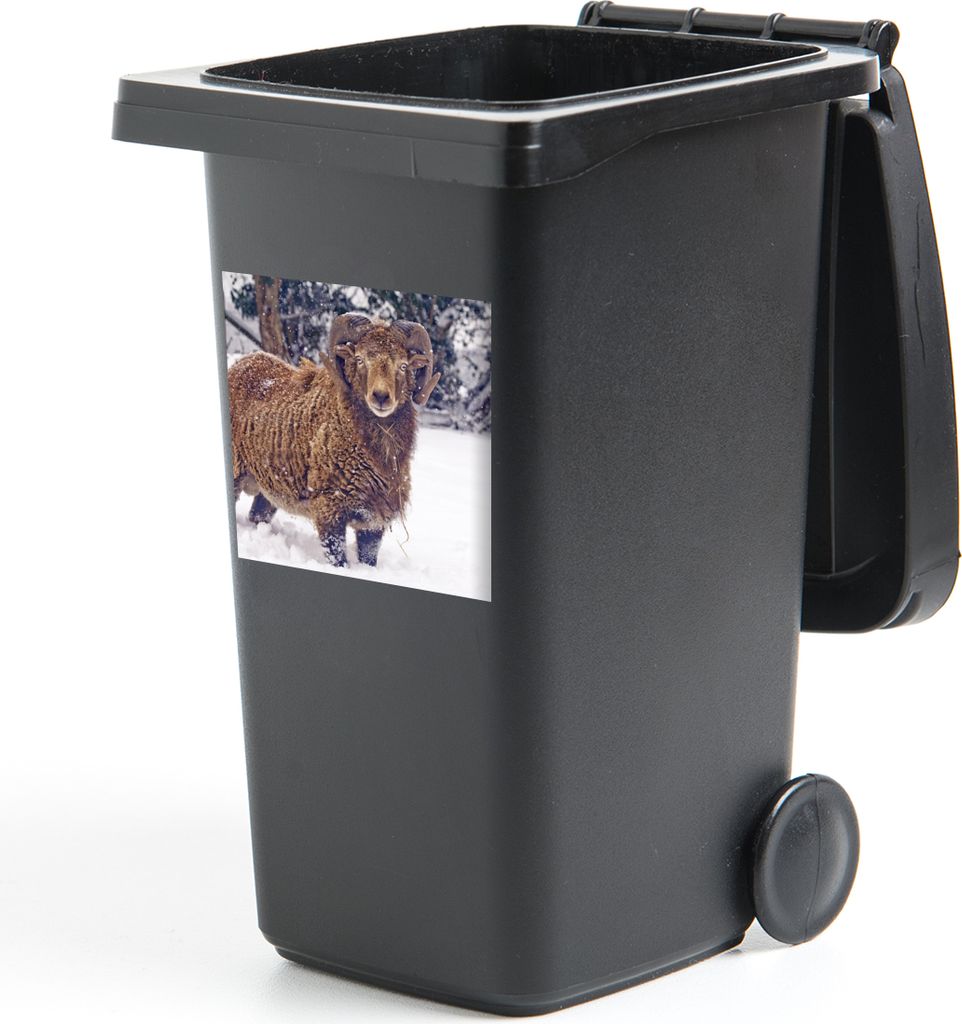 MuchoWow Mülltonnenaufkleber Widder - Braun - Schnee 40x40 cm - Abfall-Aufkleber - Container - für Abfallcontainer
