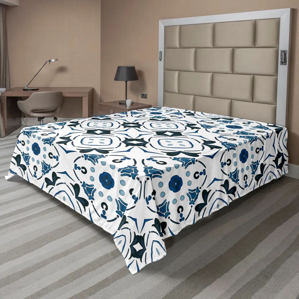 Drap plat confortable 275x260 cm en tissu imprimé pétales et octogones