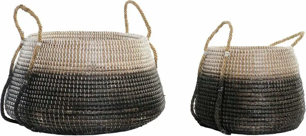 Paniers de rangement en jonc de mer tressé gris et naturel - Lot de 2