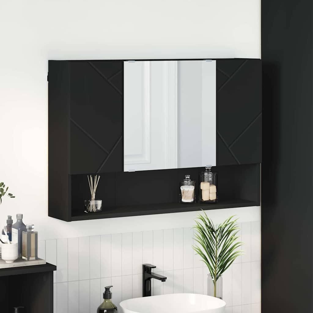 "Schlussverkauf" SpiegelSchrank 1 PC - Badezimmschrank - mit Tür Schwarz 80x17x55 cm Holzwerkstoff C9403