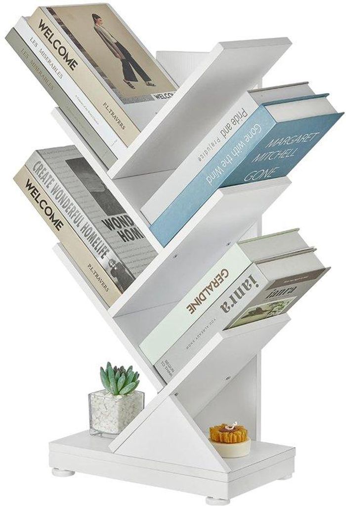 Unyqoos Bücherregal in Baumform mit 4 Regalen – stilvolles MDF Bücherregal für Wohnzimmer, Schlafzimmer und Büro