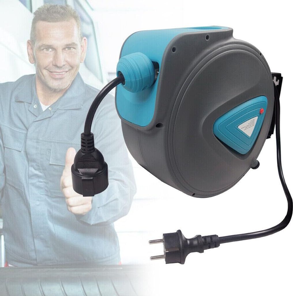 JOIEYOU Kabeltrommel Automatik Kabelrolle Outdoor mit Verlängerungskabel 20m, Kabeltrommeln inkl. 180° drehbar Wandmontage