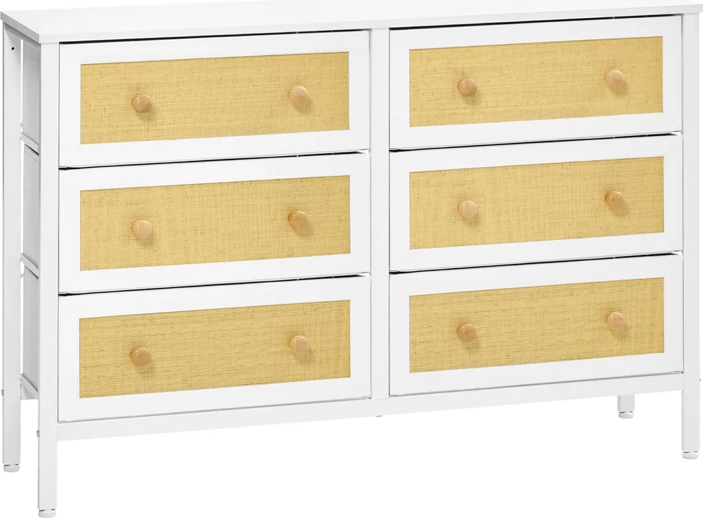 Commode blanche 6 tiroirs en tissu contre le désordre de chambre