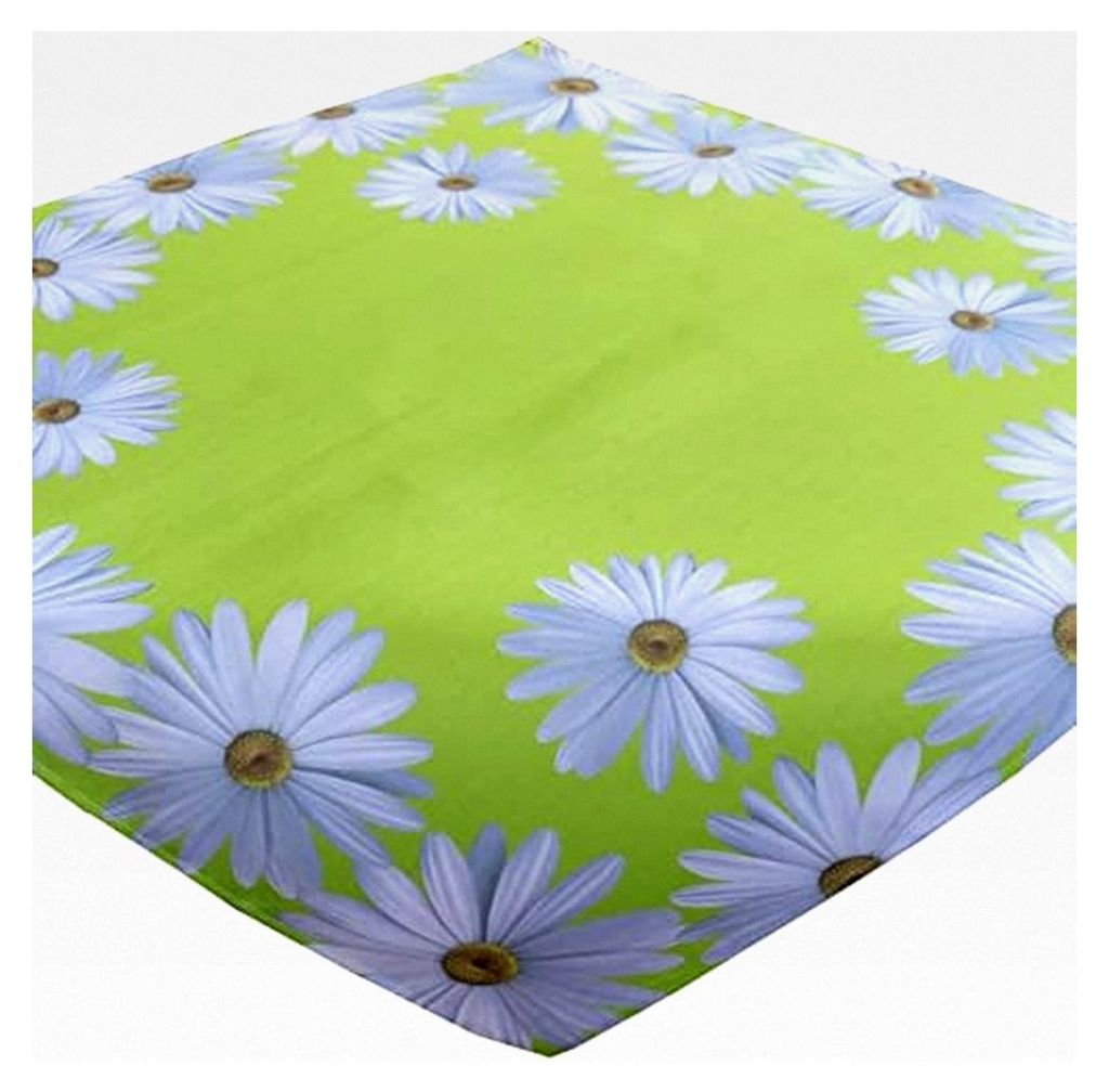 Tischdecke 85x85 cm Grün mit Margeriten, Frühlingsmitteldecke, bügelfrei, Tischdeko wasserabweisend, abwischbare Tischschoner für Innen und Außen