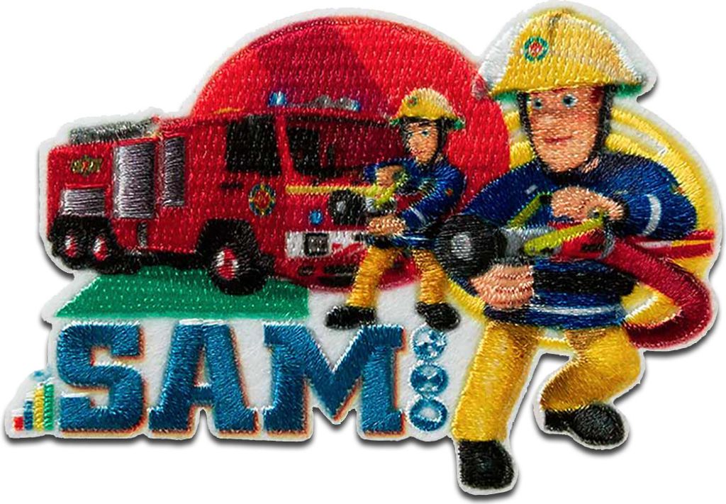 Feuerwehrmann Sam Sam Jupiter Feuerwehrwagen Feuer Löschen - Aufnäher, Bügelbild, Aufbügler, Applikationen, Patches, Größe: 5 x 7 cm