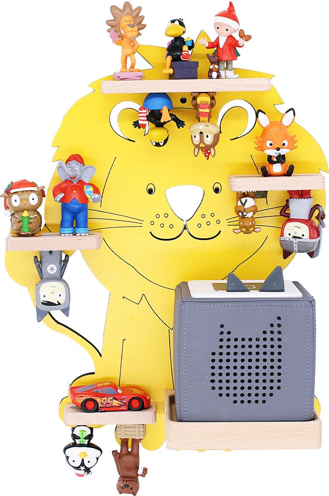 BOARTI Kinderregal Tier Löwe | hängend für Toniebox und Tonie Figuren | platzsparendes Regal | H. 42 x B. 32 x T. 19 | Wandregal Musikbox Figure...