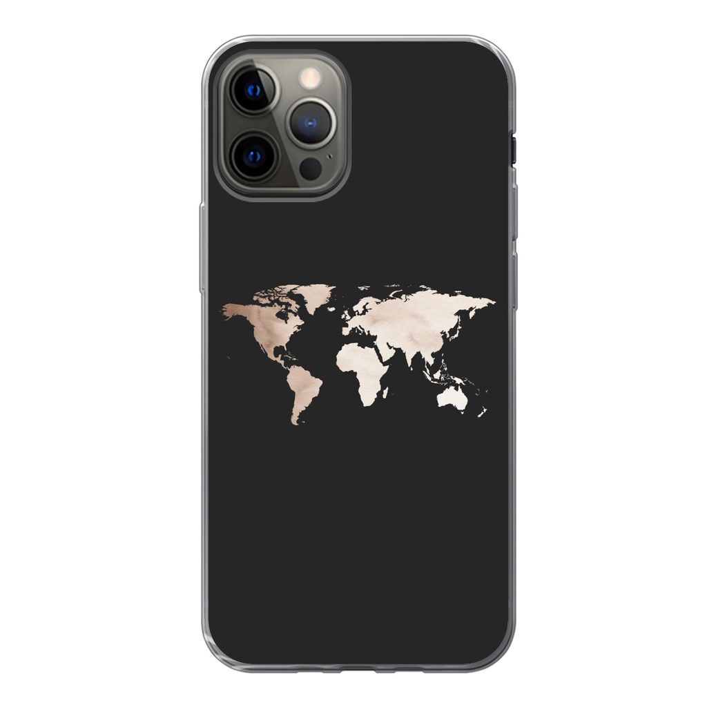 MuchoWow Handyhülle Schutzhülle Hülle für iPhone 13 Pro Weltkarte - Leder - Schwarz Silikon Softcase Handy Hülle - Handy-Tasche