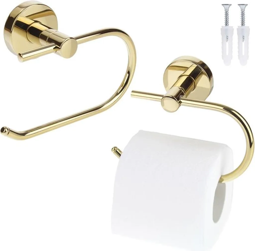 Accessori Bagno Oro Gold Chic | Portarotolo + Gancio Appendiabiti