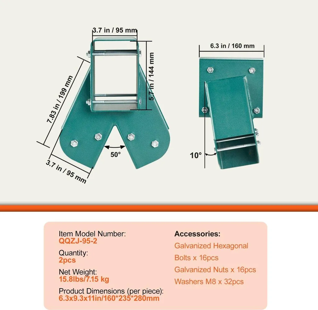Staffe per altalena centrale con telaio ad A, hardware per altalena Acciaio al carbonio per impieghi gravosi con hardware di montaggio, kit staffa per altalena fai da te per gambe da 101,6 x 101,6 mm e trave da 101,6 x 152,4 mm, verde, 2 pezzi - 7