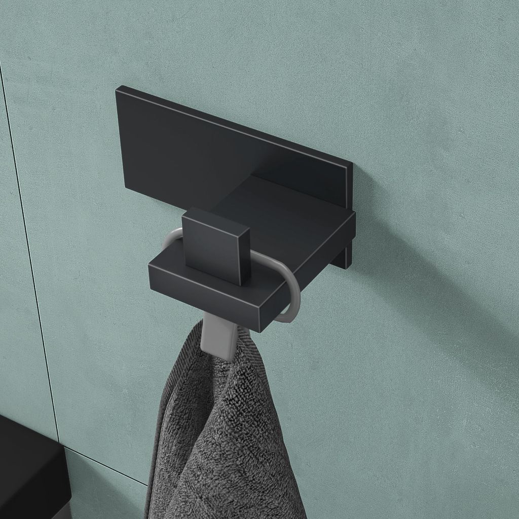 Mai & Mai Kleiderhaken 1 Stück Wandgarderobe Wandhaken aus Edelstahl Garderobenleiste Garderobenhaken 8cm Matt schwarz Stalo-06