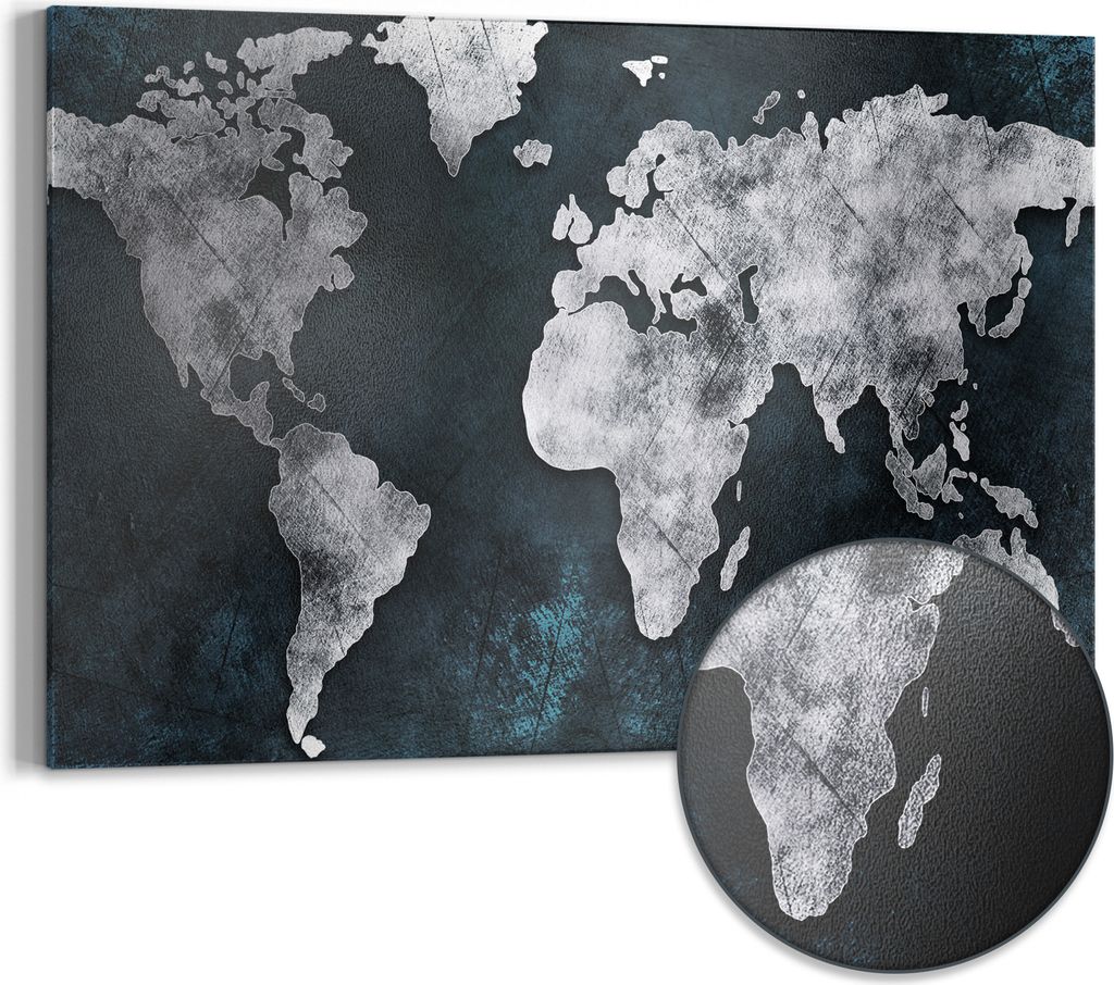 DEQORI Magnettafel Metall 60x40 cm 'Gealterte Weltkarte' Whiteboard Pinnwand Büro