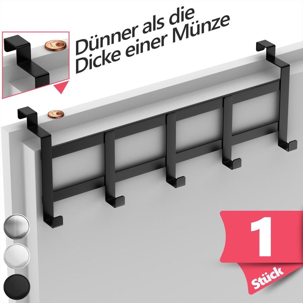 Lindenstein Türgarderobe zum Einhängen, Edelstahl, Schwarz Produktbild 