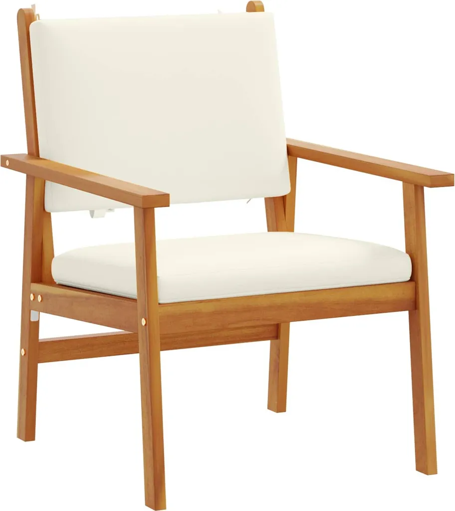 Chaise de jardin en acacia massif avec son coussin moelleux blanc crème
