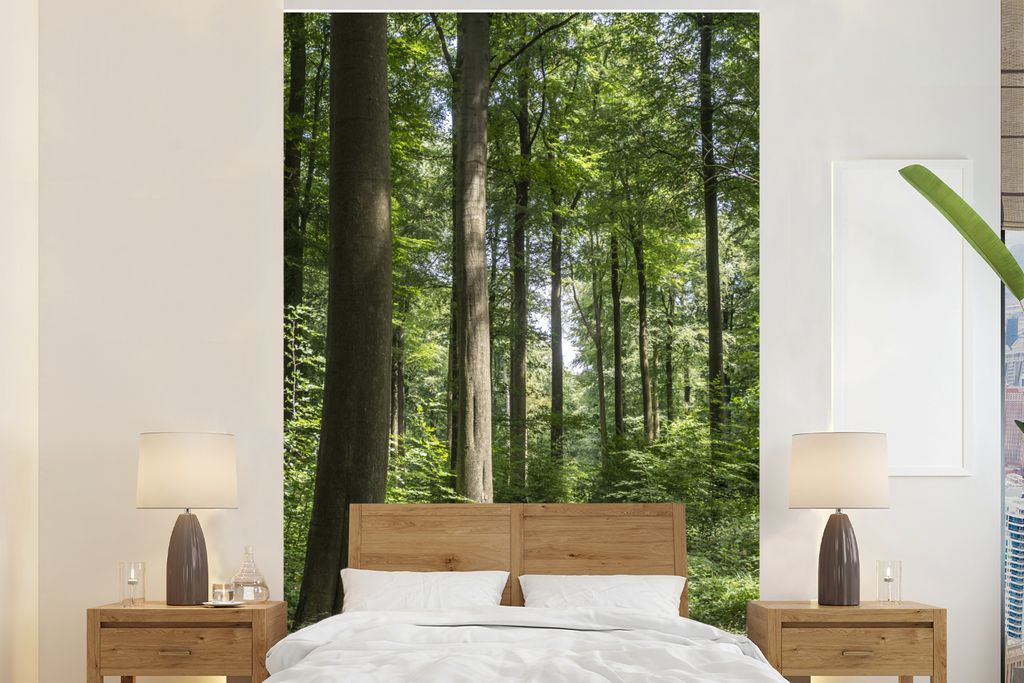 MuchoWow Fototapete für Wohnzimmer oder Schlafzimmer Wandtapete Vinyl Motivtapete Wald - Straße - Sommer - 195x300 cm - Das Hintergrundbild