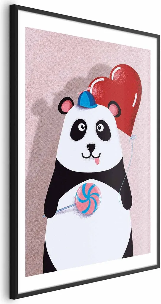 Poster Panda con palloncino 40x60 cm con cornice nera e margine bianco