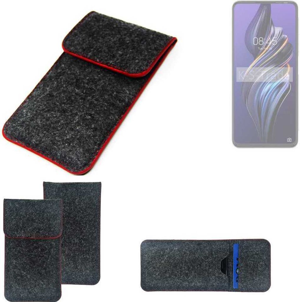K-S-Trade Handy Schutz Hülle kompatibel mit Tecno Pova 3 Schutzhülle Handyhülle Filztasche Pouch Tasche Case Sleeve Filzhülle dunkelgrau roter