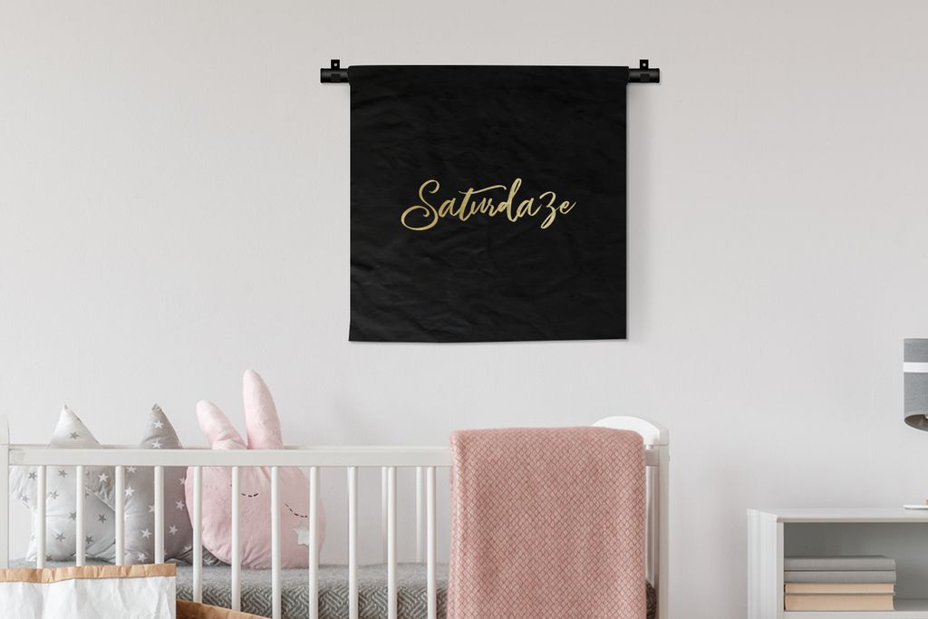 MuchoWow Wandteppich Wandbehang Wochenende - Zitat - Gold - Schwarz 60x60 cm Tapisserie Dekoration Wandtuch - Dekorationen - Wand Decke