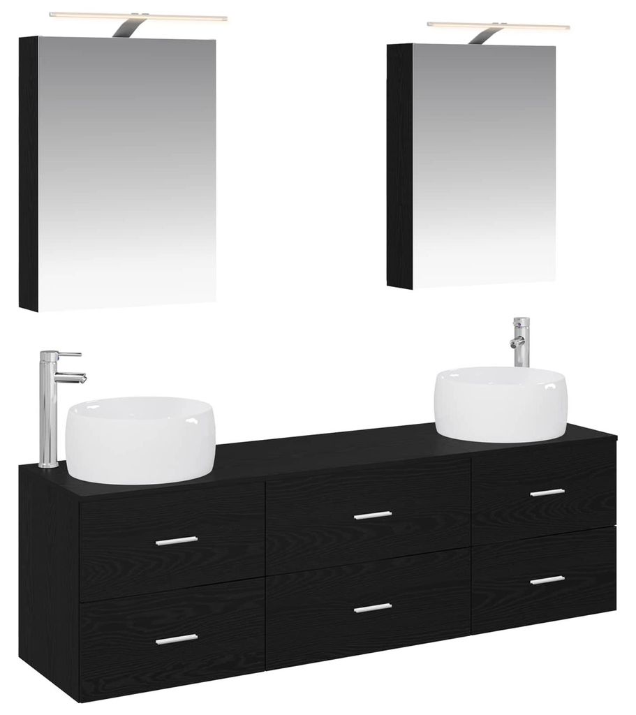 vidaXL Badezimmermöbel-Set 5 pcs Schwarze Eiche Ingenieurholz und Glas
