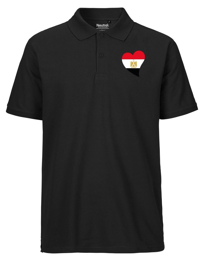 Huuraa Herren Polo Shirt Ägypten Flagge Herz 3XL Black Bio Baumwolle Fairtrade Poloshirt Geschenkidee