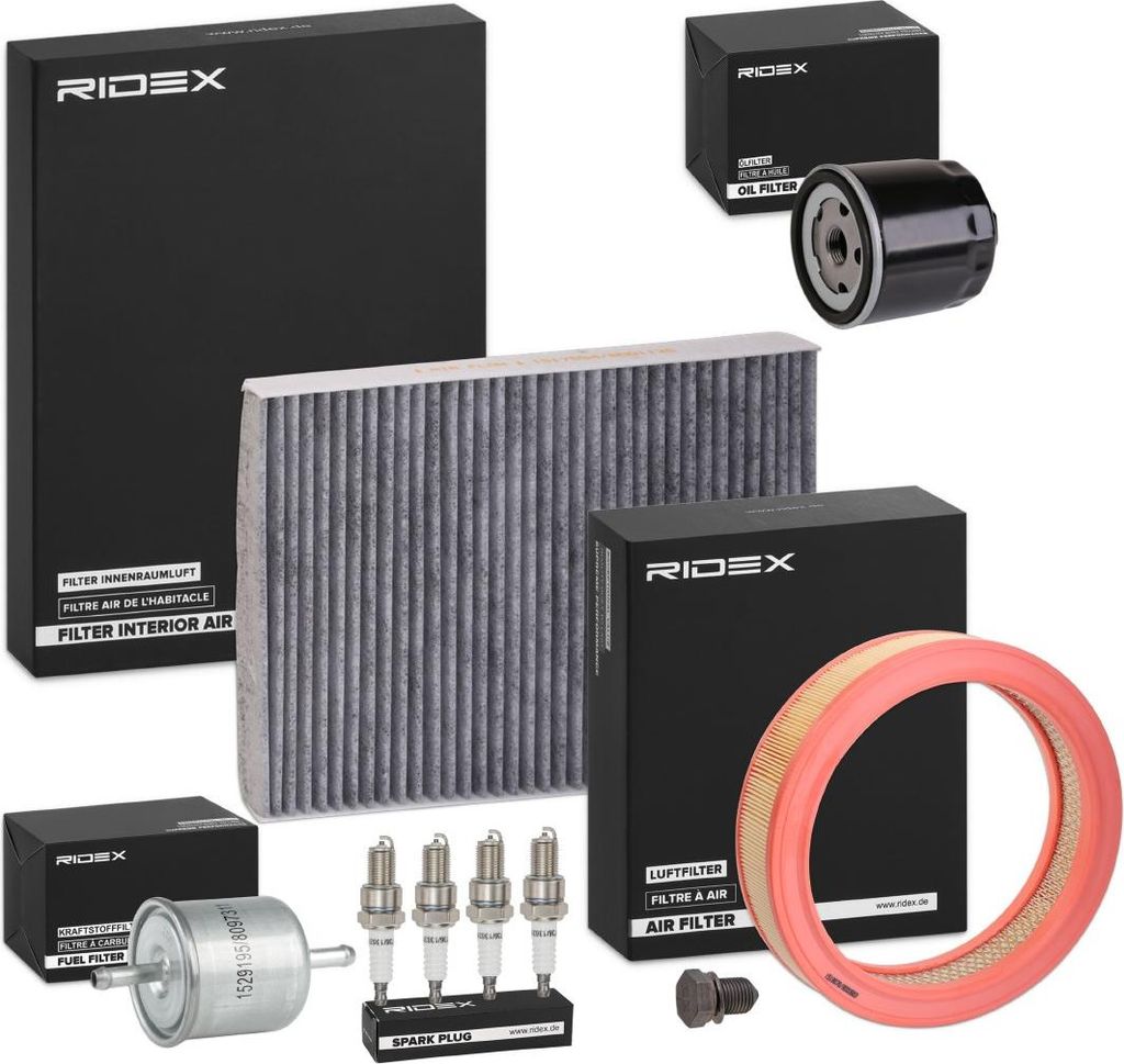 RIDEX Inspektionspaket Filterset für VW Polo Schrägheck (6N1) Caddy II Kastenwagen (9K9A) Polo Classic (6V2) Polo Variant (6V5) Caddy II Kombi (9...