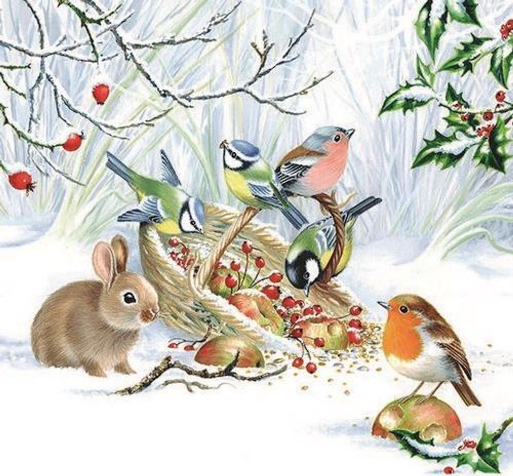 20 Servietten Winter Treat - Wintertiere teilen sich das Produktbild 