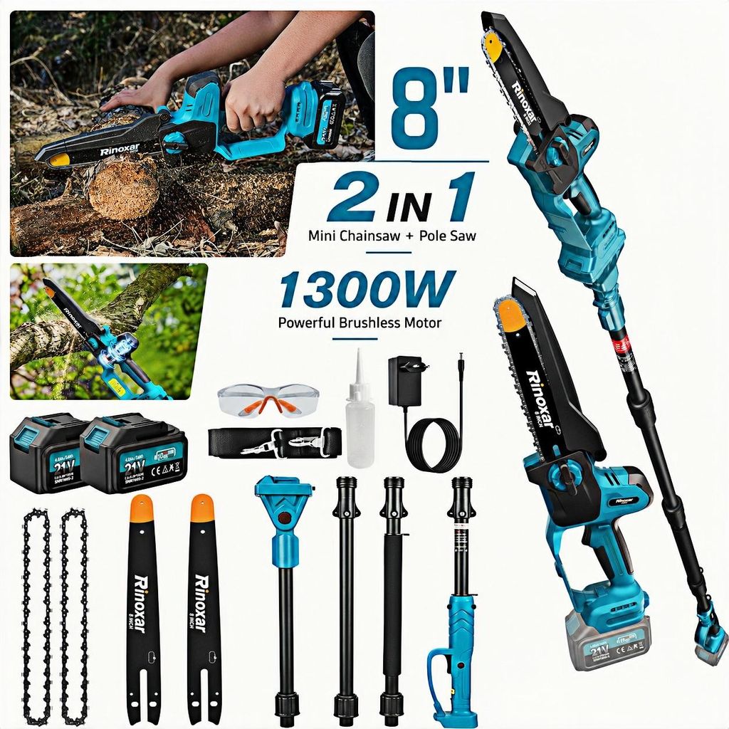 Accu-mini kettingzaag 2-in-1, 8 inch, met telescopische Productafbeelding 