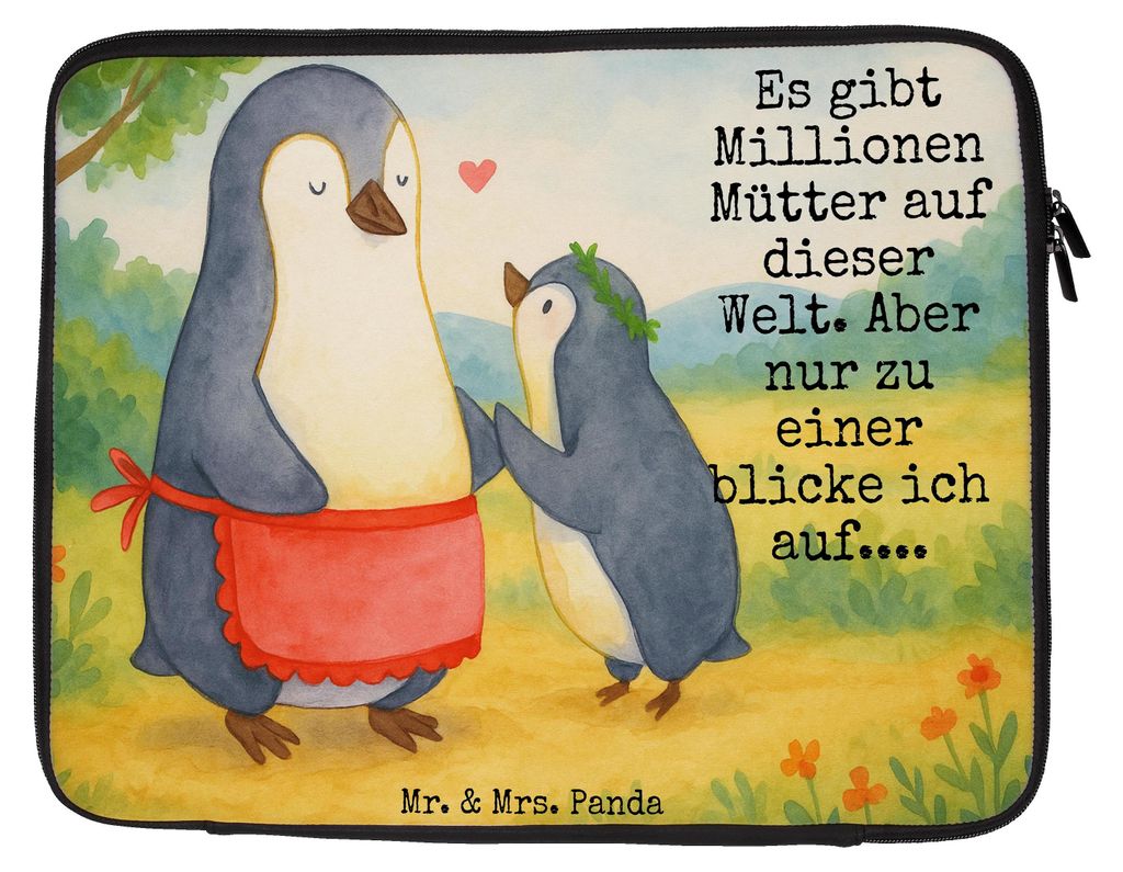 Mr. & Mrs. Panda Laptop Tasche Pinguin mit Kind Design 27 x 36 cm - Weiß - Geschenk, Vorbild Mama, Sleeve, Familie, Laptoptasche, Muttertag, Hüll...
