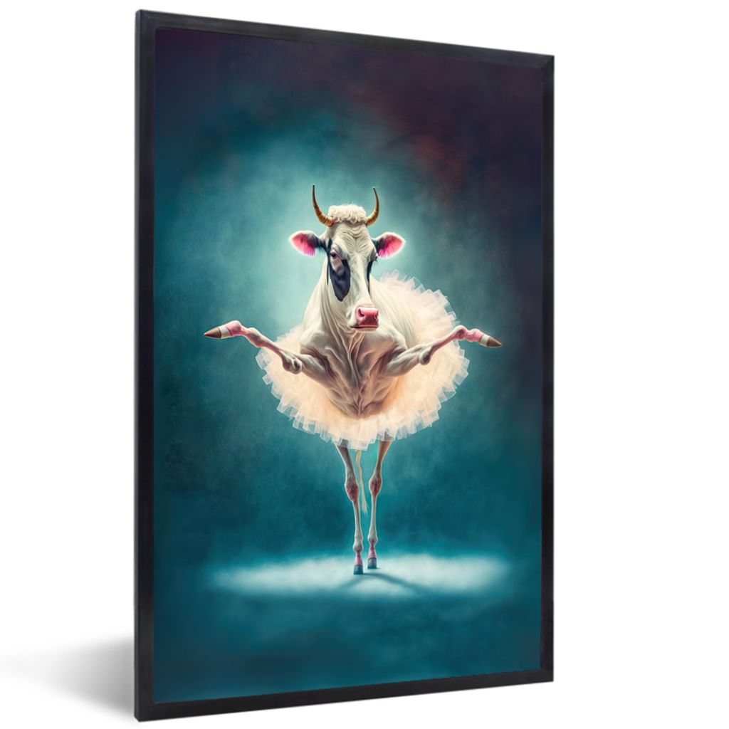 MuchoWow Gerahmtes Poster Kuh - Rock - Ballett - Tiere - Porträt 40x60 cm - Poster mit Schwarzem Bilderrahmen Wandposter Rahmen Foto Bilder - Pa...