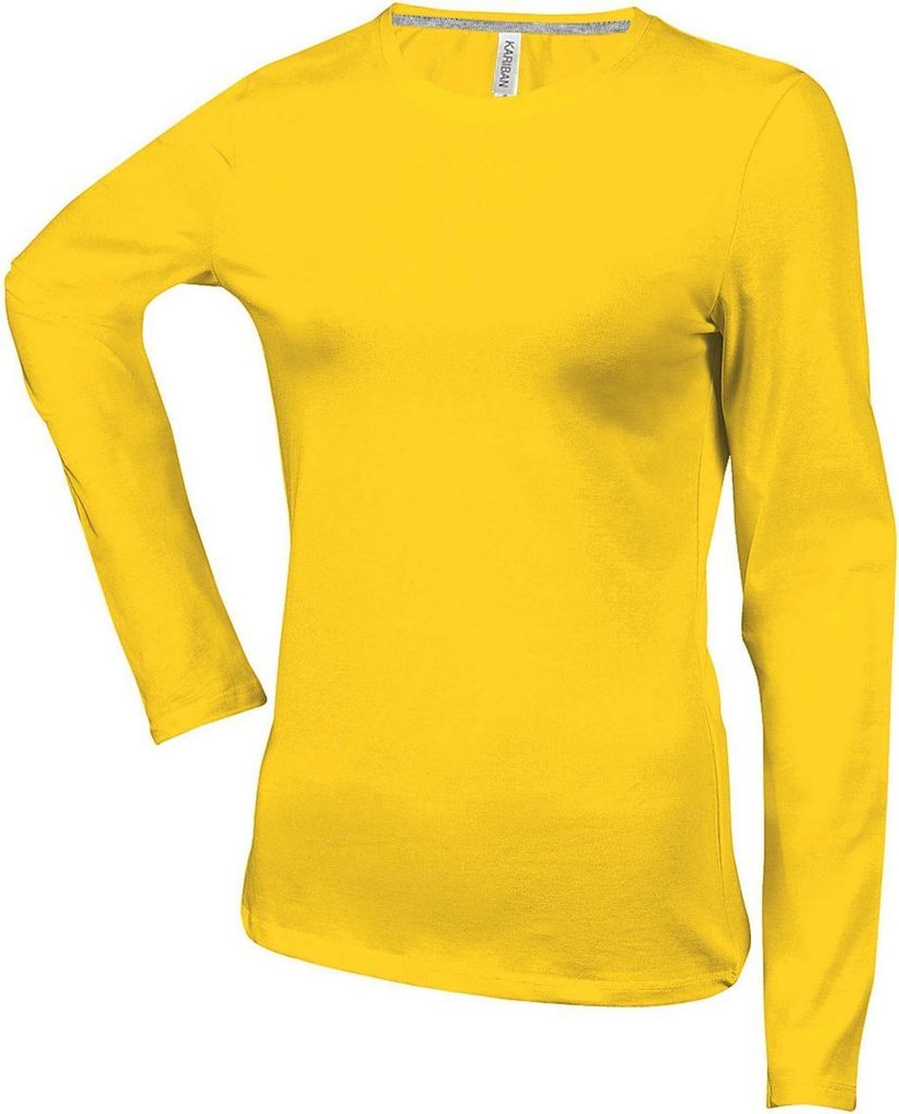 Kariban Damen Langarmshirt T-Shirt Longsleeve Shirt Baumwolle Rundhals, Größe:M, Farbe:Gelb