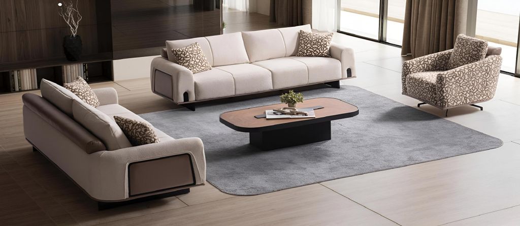 Moderne Wohnzimmer Couchgarnitur Edle Dreisitzer Sofas Stoffsessel
