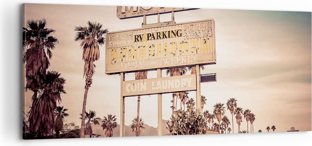 Bild auf Leinwand - Leinwandbild - Amerika Motel Straße Zeichen - 100x40cm - Wand Bild - Wanddeko - Leinwanddruck - Bilder - Kunstdruck - Wanddeko...