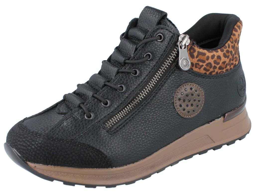 RIEKER Damen High Sneaker schwarz Leoprint Kunstleder - Produktbild 