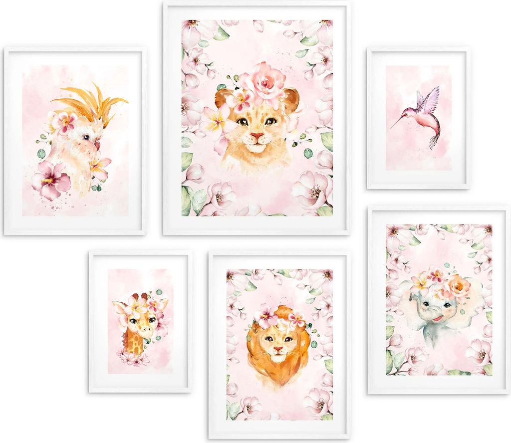 Kinderposter-Set Pink Jungle Africa Picture Gallery 6-tlg. 100x100