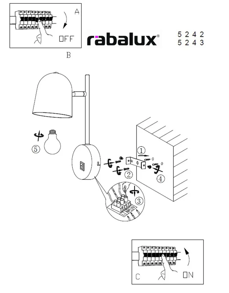 Rabalux 5243 Egon Lampada da Muro Bianca - Stile Industriale E14 - 8
