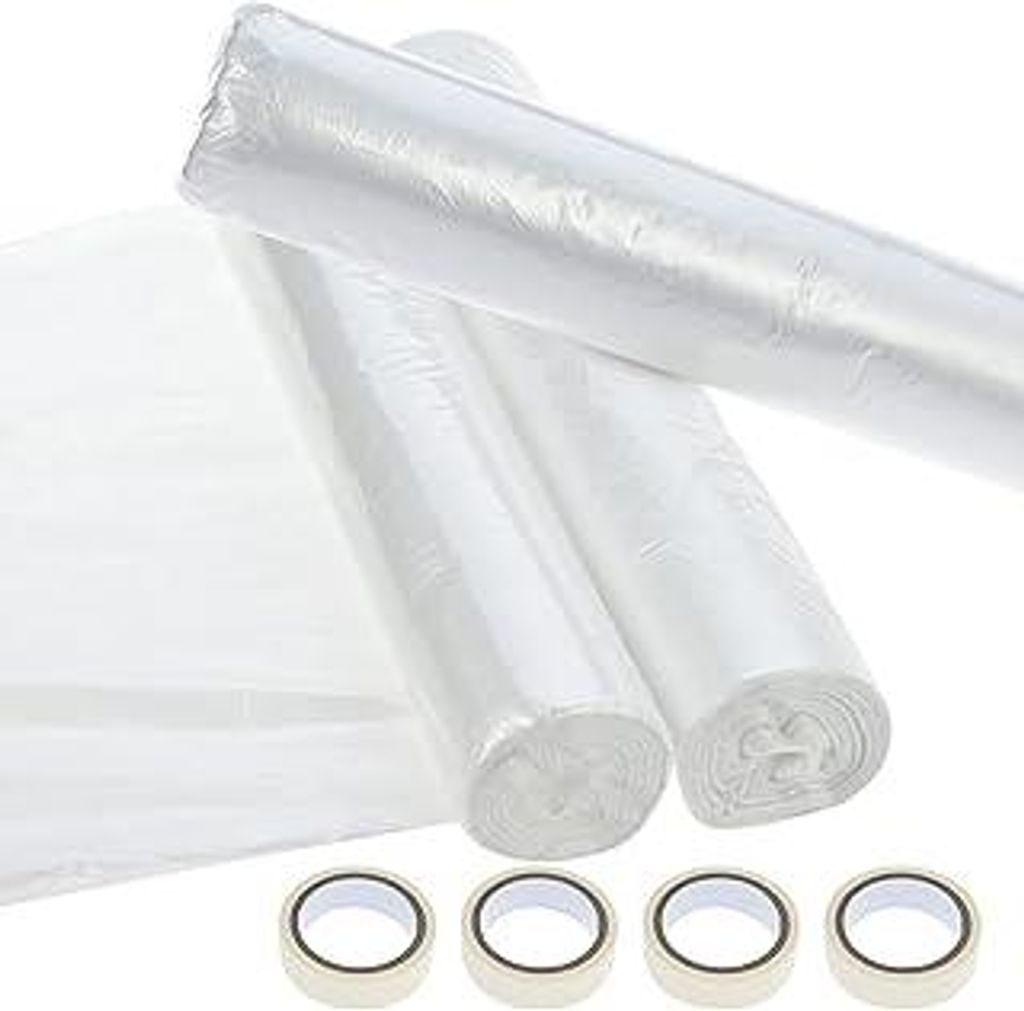 Cieex 3 Rollen Abdeckfolie mit Klebeband, 200CM x 20m Transparent Malerfolie, Maler Abdeckfolie, Staubschutzfolie auf Rolle, Kunststofffolie zum Sc...