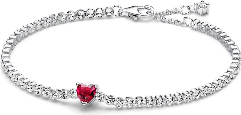 Pandora 590041C02 Bracciale Tennis Cuore Rosso Scintillante 18cm