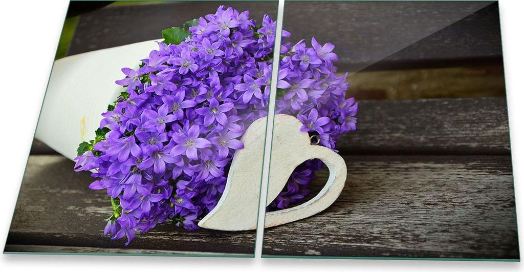 Herdabdeckplatte Glaskeramik 2-Teilig 2x40x52 Blumen Violett Abdeckung Spritzschutz
