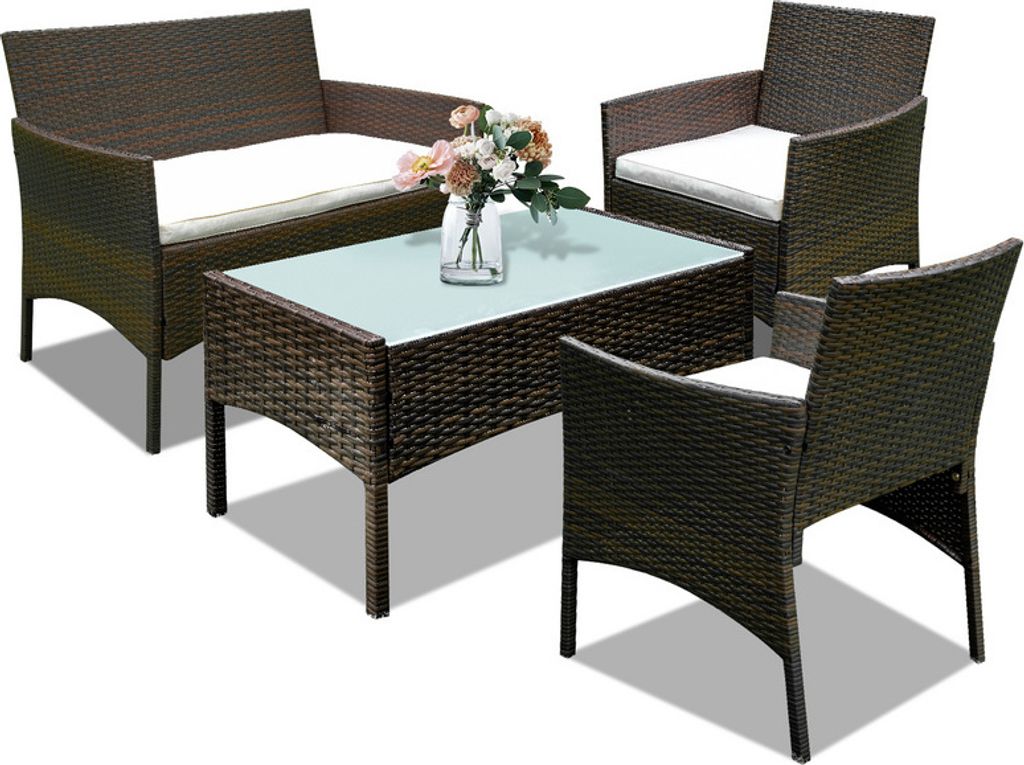 Sitzgruppe Lounge Sitzgruppe Polyrattan Gartenmöbel Garten Balkon Sofa braun