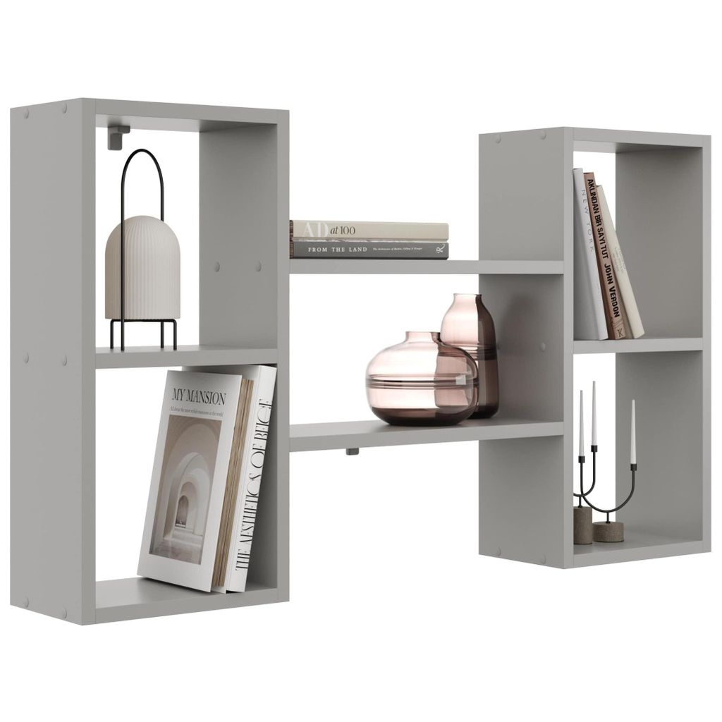 Wandregal Grau – stilvolles Hängeregal mit offenem Design, modernes Bücherregal für Wohnzimmer, Jugendzimmer, Flur oder Küche, 102 cm breit