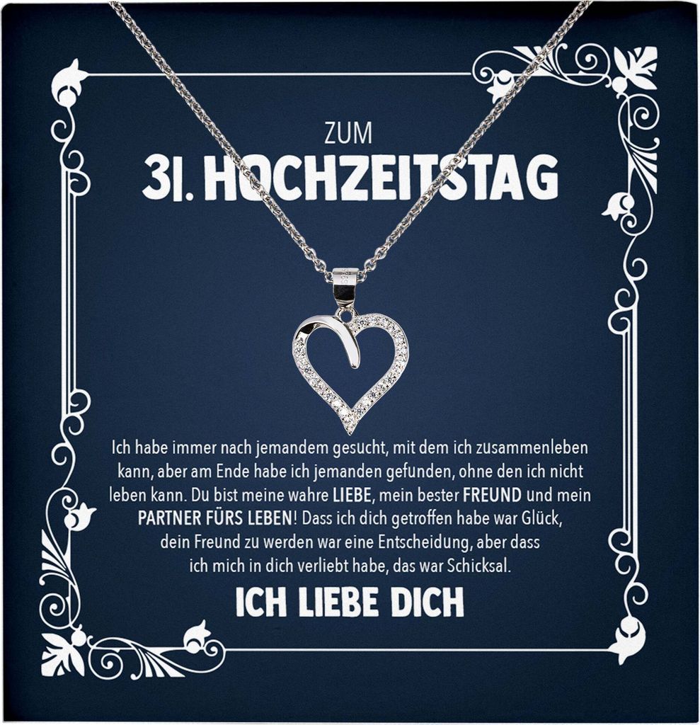22Feels Ehefrau 31. Hochzeitstag Geschenk Ich Liebe Dich Frauen Herz Halskette Damen Collier mit 23 Zirkonia Steinen (Damen Silber 925/000 Schmuck)