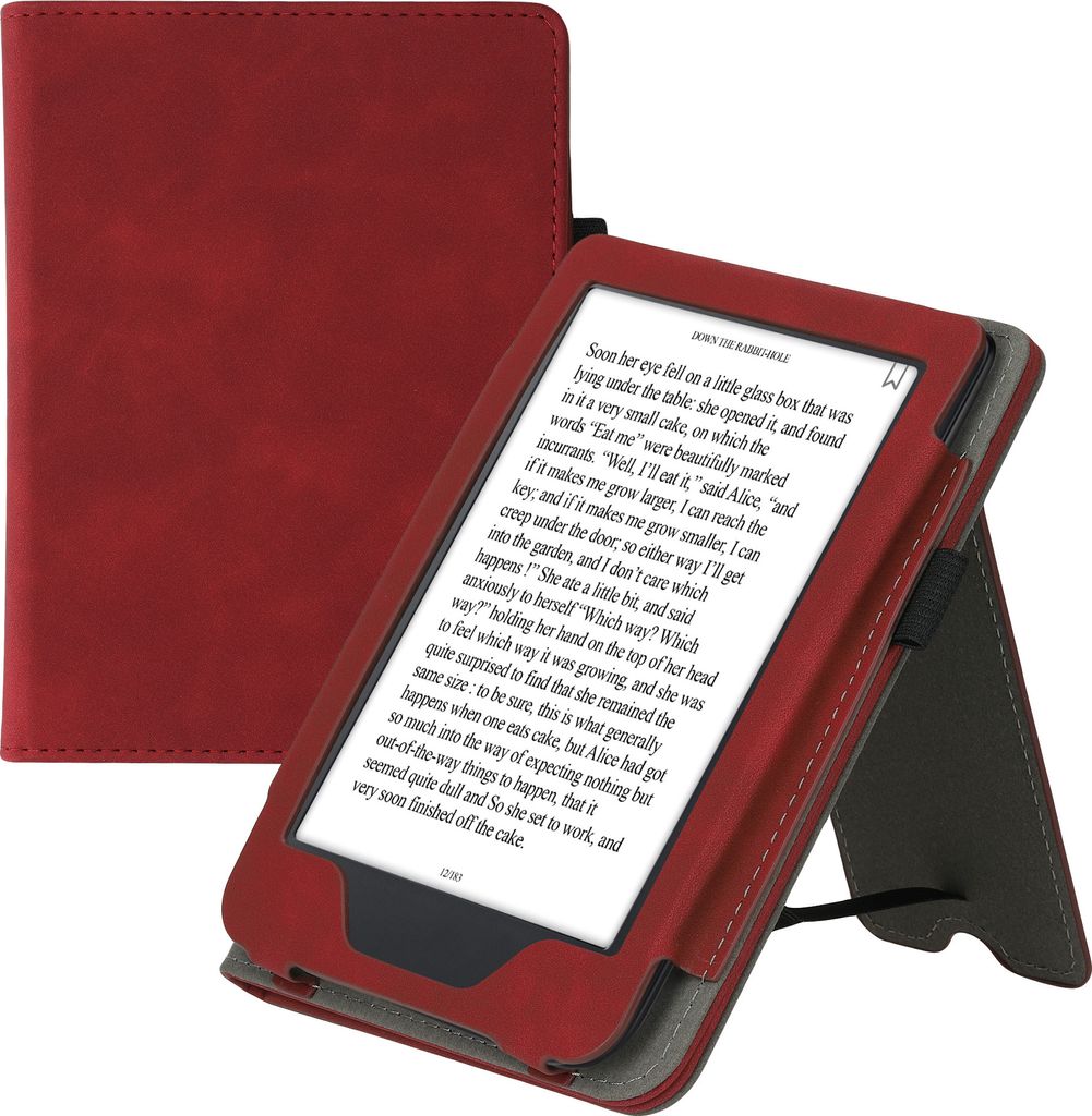 kwmobile Flip Hülle kompatibel mit Kobo Clara 2E / Tolino Shine 4 - Handschlaufe - Cover Dunkelrot