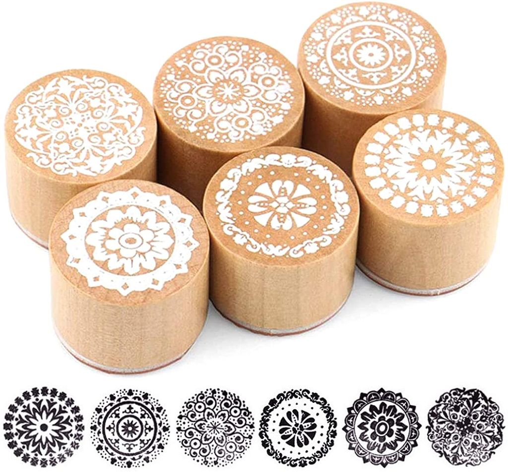 7 Stück Holzstempel-Set Für Ton & Papier - Mit Blumen, Herz, Pfotenabdruck, 5x2 Cm, Natürliches Holz, Für DIY & Scrapbooking