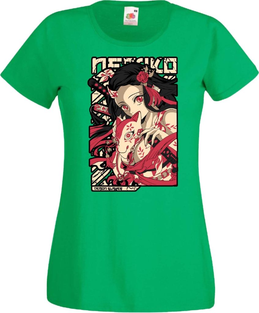 Damen T-Shirt Anime Manga Demon Anime Slayer Nezuko Kamado 04 Nezuko Demon, Lady XS / Grün