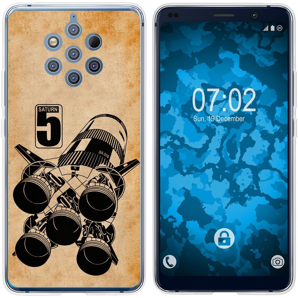 PhoneNatic Case kompatibel mit Nokia 9 PureView Silikon-Hülle Space Moon Rocket M3