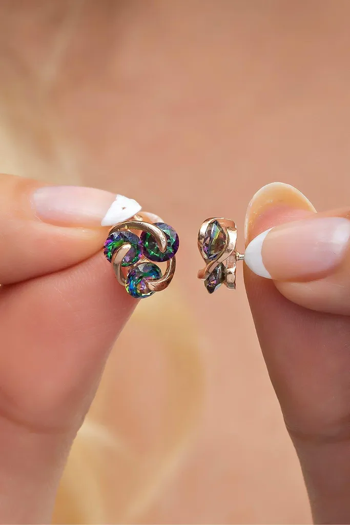 Boucles d'oreilles anti-allergies argent 925 topaze mystique or rose